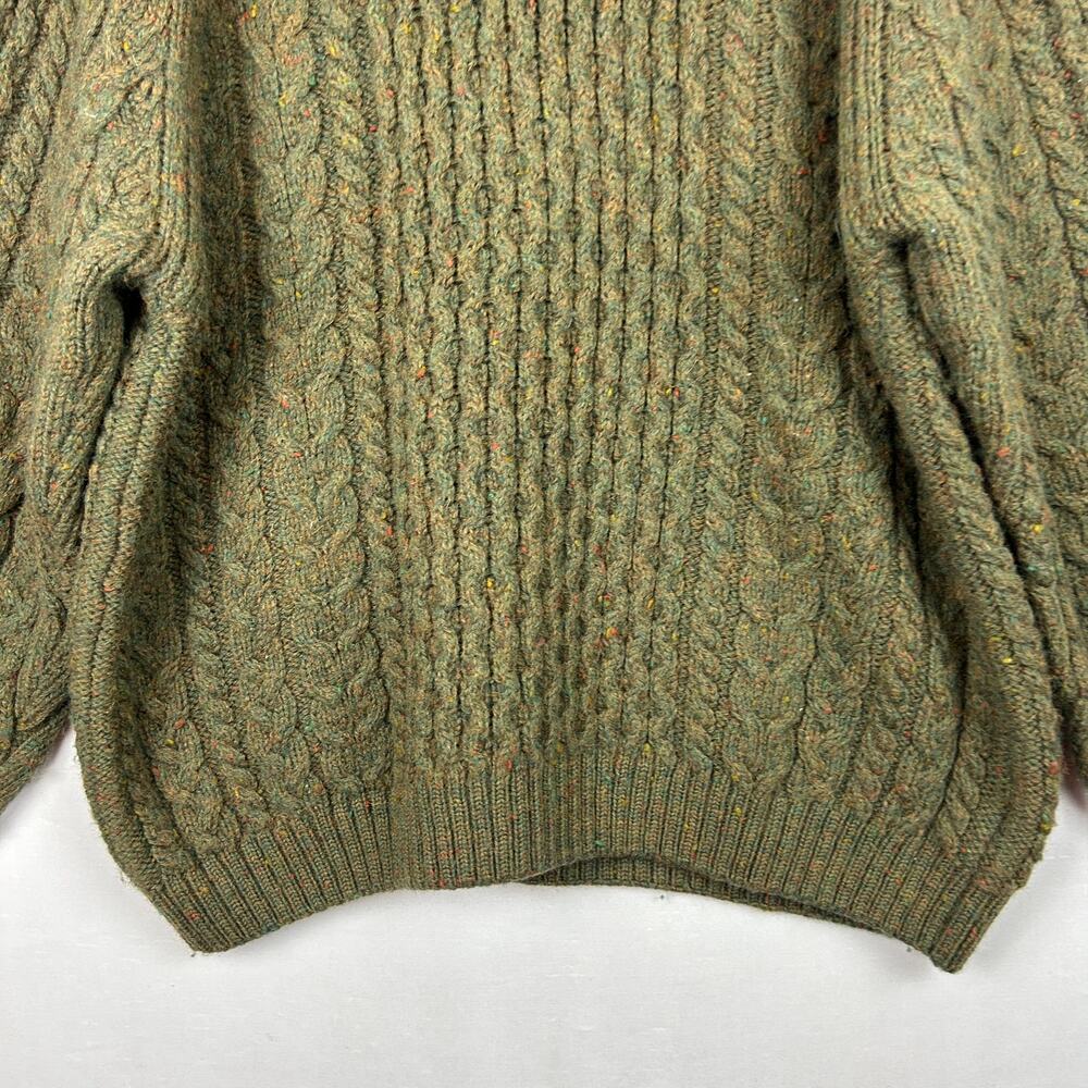 Lands' End Vintage Wool Fisherman Sweater Green Made in England Men's Size XL - Picture 3 of 7